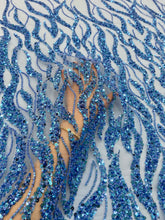 Dantela Couture Égkék gyöngyökkel, gyöngysorral és flitterekkel